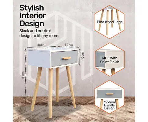 1 Drawer Side Table Sleek Modern & Stylish Neutral Design 61cm