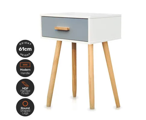 1 Drawer Side Table Sleek Modern & Stylish Neutral Design 61cm