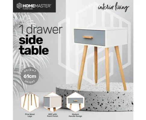 1 Drawer Side Table Sleek Modern & Stylish Neutral Design 61cm