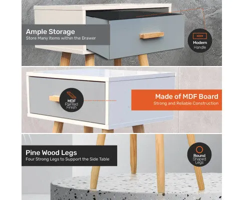 1 Drawer Side Table Sleek Modern & Stylish Neutral Design 61cm