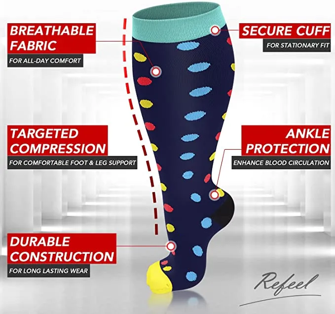 1-Pairs Dots Design Big Calf Compression Socks for Man and Woman (20-30 mmHG）| ACTINPUT