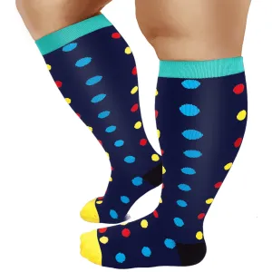 1-Pairs Dots Design Big Calf Compression Socks for Man and Woman (20-30 mmHG）| ACTINPUT