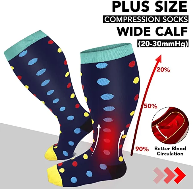 1-Pairs Dots Design Big Calf Compression Socks for Man and Woman (20-30 mmHG）| ACTINPUT