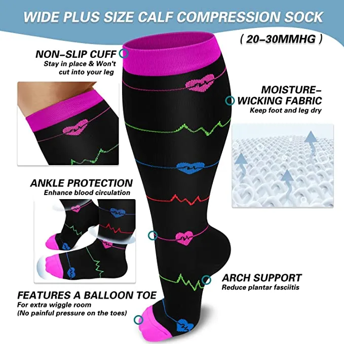 1-Pairs ECG Design Big Calf Compression Socks for Man and Woman (20-30 mmHG）| ACTINPUT