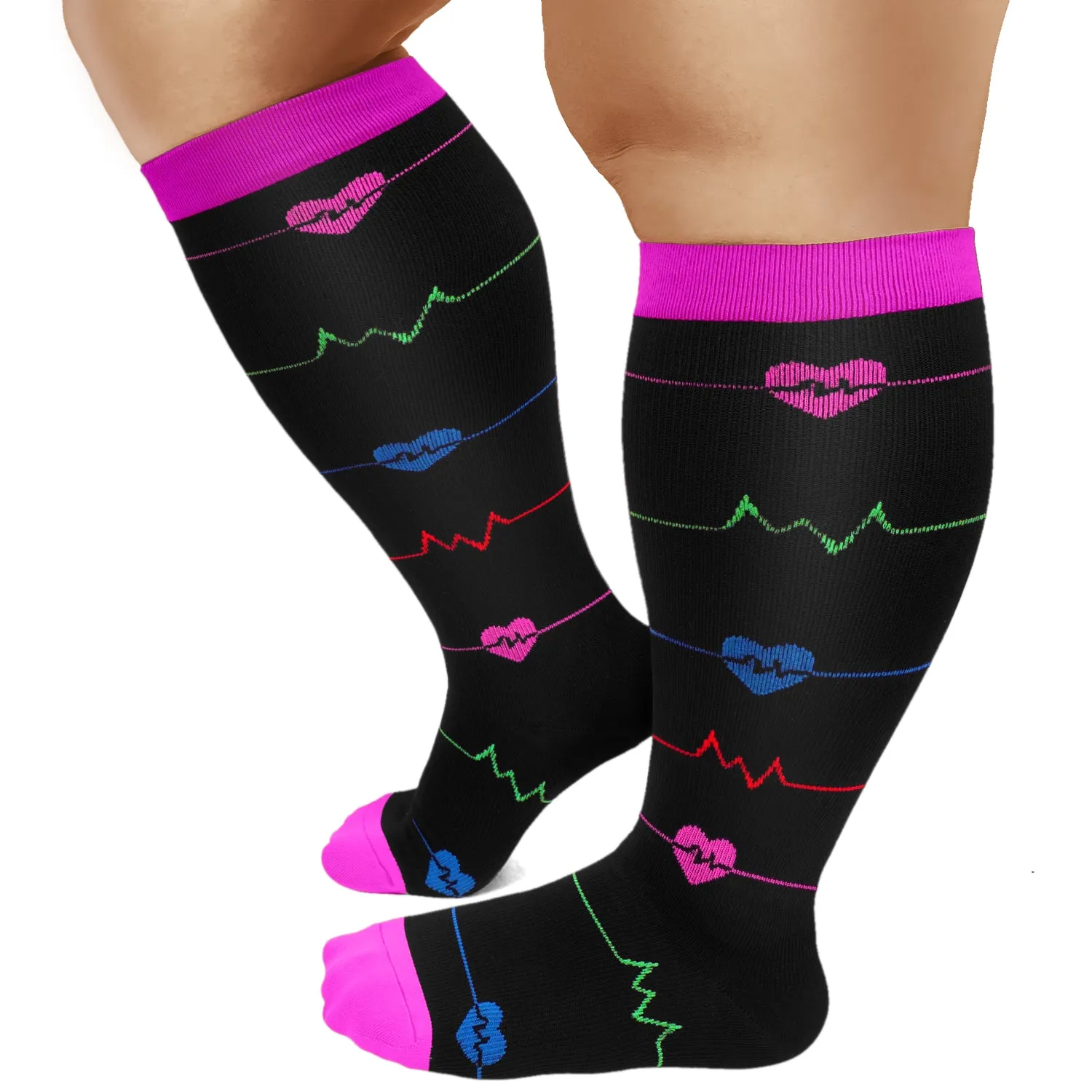 1-Pairs ECG Design Big Calf Compression Socks for Man and Woman (20-30 mmHG）| ACTINPUT