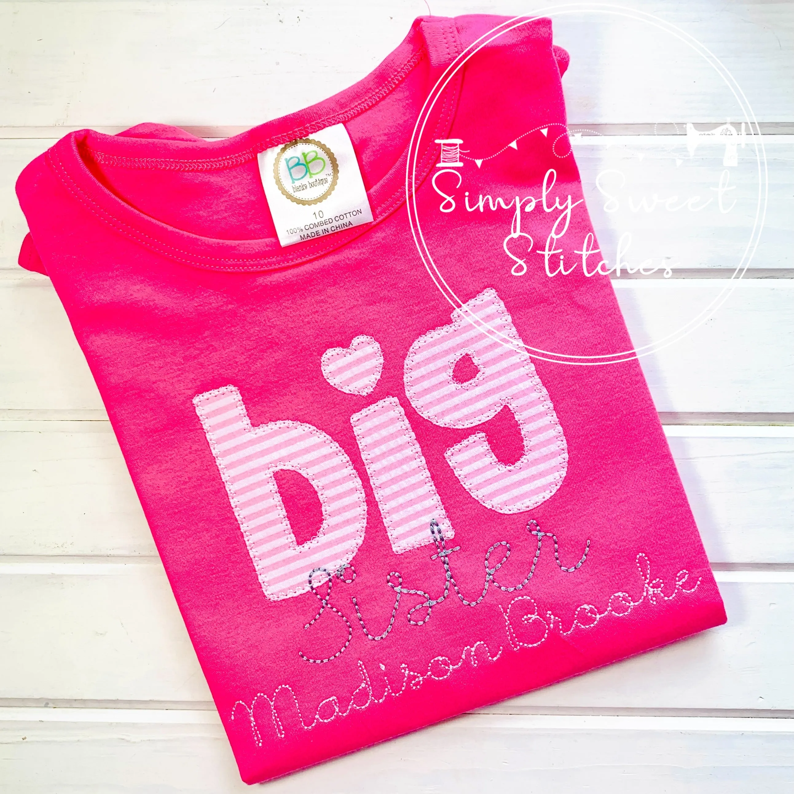 1366 - BIG SISTER NAME - APPLIQUE CHILD SHIRT