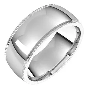 14K White 8 mm Rope Half Round Comfort Fit Band Size 11.5