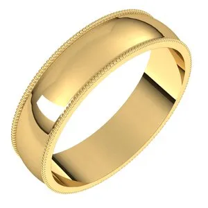 14K Yellow 5 mm Milgrain Half Round Light Band Size 6