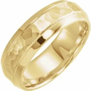 14K Yellow 7 mm Beveled-Edge Band with Hammered Finish Size 10