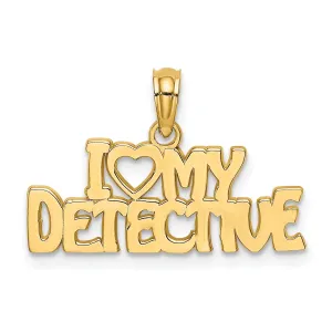 14K Yellow Gold Open Back Polished Finish I HEART MY DETECTIVE Charm Pendant