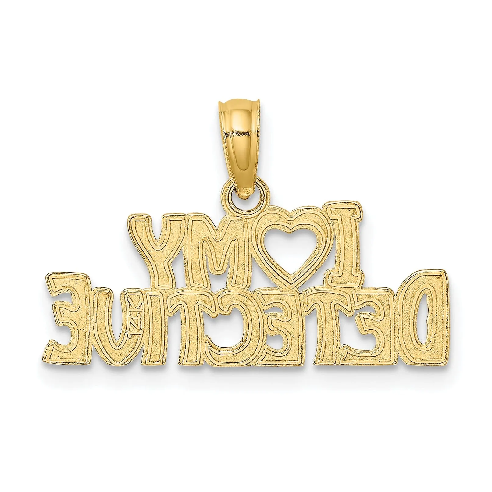 14K Yellow Gold Open Back Polished Finish I HEART MY DETECTIVE Charm Pendant