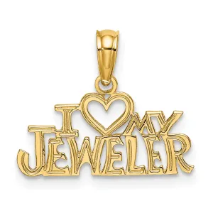 14k Yellow Gold Textured Polished Finish I HEART MY JEWELER Charm Pendant