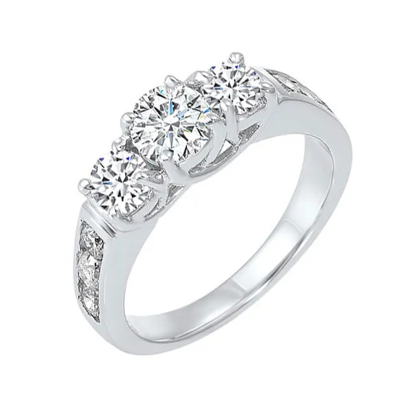 14KT White Gold & Diamond Classic Book 3 Stone Fashion Ring  - 1-1/2 ctw