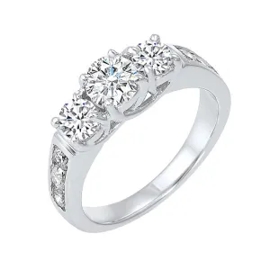 14KT White Gold & Diamond Classic Book 3 Stone Fashion Ring  - 1-1/2 ctw