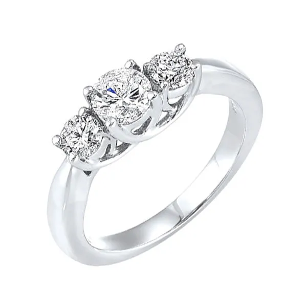 14KT White Gold & Diamond Classic Book 3 Stone Fashion Ring  - 1 ctw