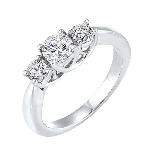 14KT White Gold & Diamond Classic Book 3 Stone Fashion Ring  - 2 ctw