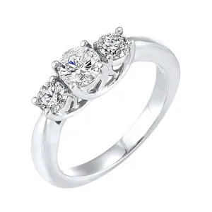 14KT White Gold & Diamond Classic Book 3 Stone Fashion Ring  - 2 ctw