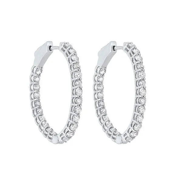 14KT White Gold & Diamond Classic Book Hoop Fashion Earrings   - 2 ctw