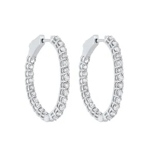 14KT White Gold & Diamond Classic Book Hoop Fashion Earrings   - 2 ctw