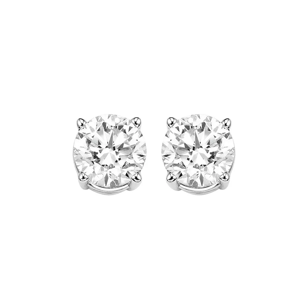 14KT White Gold & Diamond Classic Book Round Stud Earrings  - 1 ctw