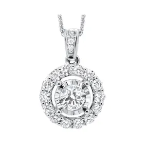 14KT White Gold & Diamond Solitaire Pendant -  1/3 ctw