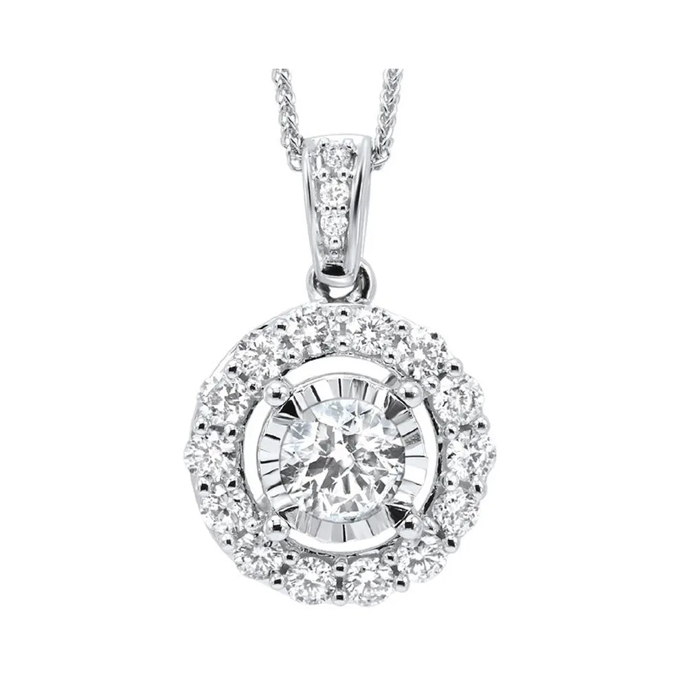 14KT White Gold & Diamond Solitaire Pendant -  1/3 ctw