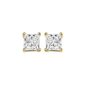 14KT Yellow Gold & Diamond Pricess Cut Stud Earrings  - 1-1/2 ctw