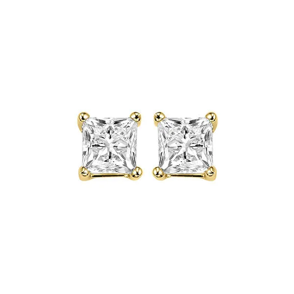 14KT Yellow Gold & Diamond Pricess Cut Stud Earrings  - 1-1/2 ctw