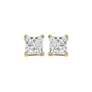 14KT Yellow Gold & Diamond Pricess Cut Stud Earrings  - 1-1/4 ctw