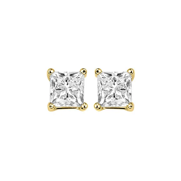 14KT Yellow Gold & Diamond Pricess Cut Stud Earrings  - 1-1/4 ctw