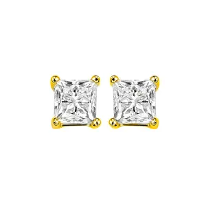 14KT Yellow Gold & Diamond Pricess Cut Stud Earrings  - 3/4 ctw