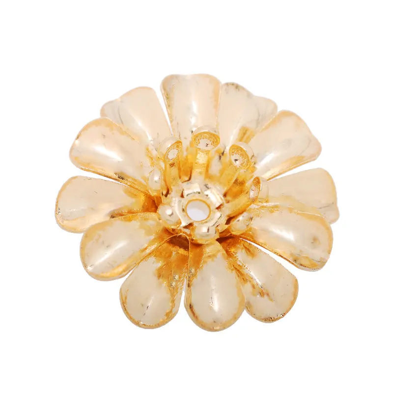 14mm golden 3D Brass flower component,Center Hole,easy use,20pcs/lot