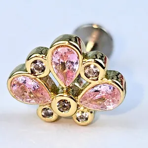 16 Gauge 1/4 Pink Gem Golden Crown Deluxe Labret