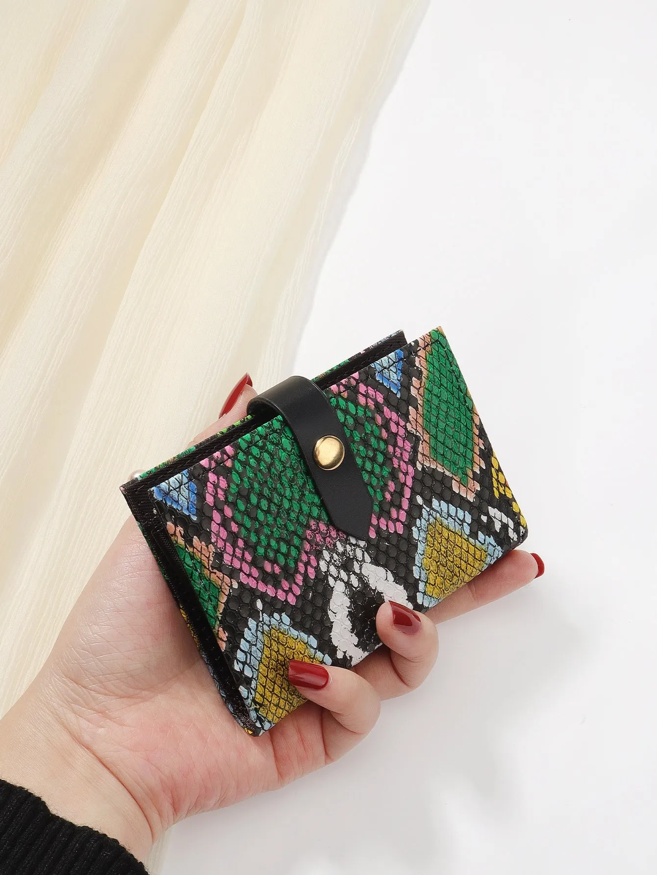 1pc Snakeskin Print Multi-Card Wallet - Multicolor