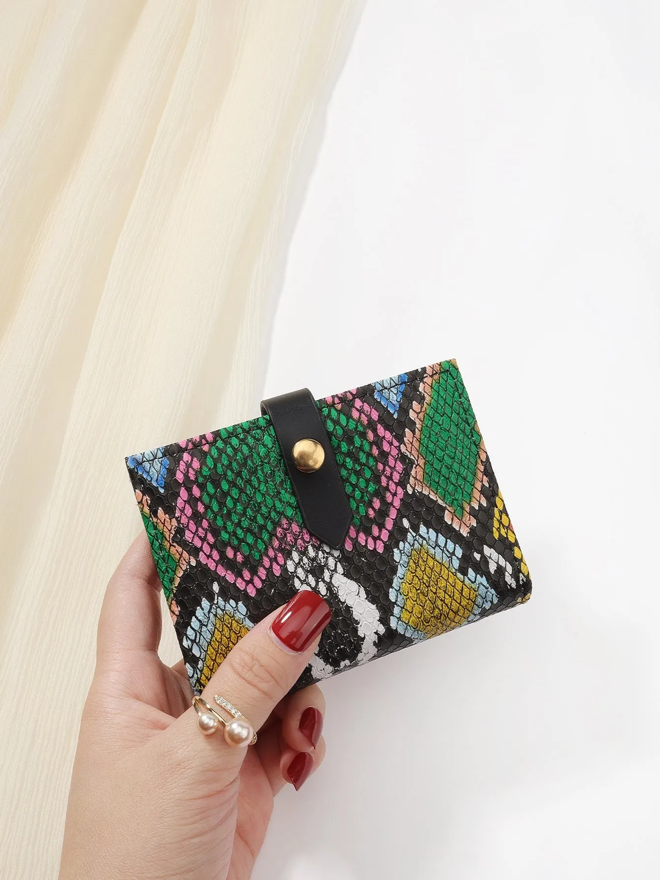 1pc Snakeskin Print Multi-Card Wallet - Multicolor