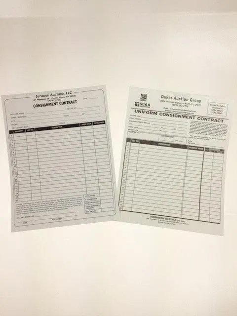2-Part or 3-Part Custom Consignment Contract (250/Pack)