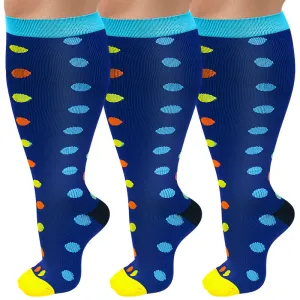 3-Pairs Dots Design Big Calf Compression Socks for Man and Woman (20-30 mmHG）| ACTINPUT