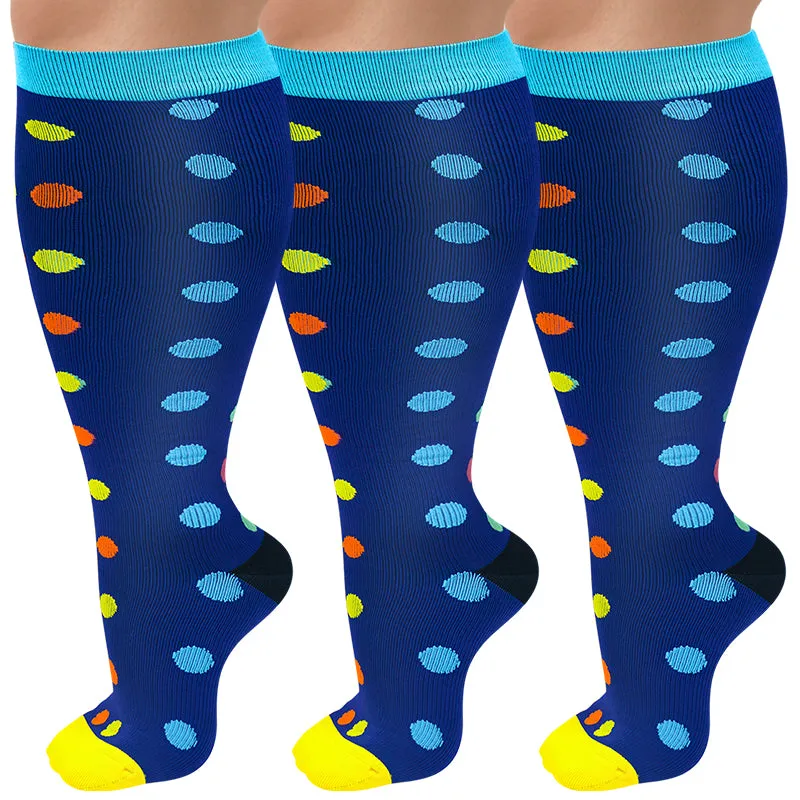 3-Pairs Dots Design Big Calf Compression Socks for Man and Woman (20-30 mmHG）| ACTINPUT
