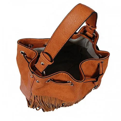ADO | Drawstring Fringe Hobo Handbag Black