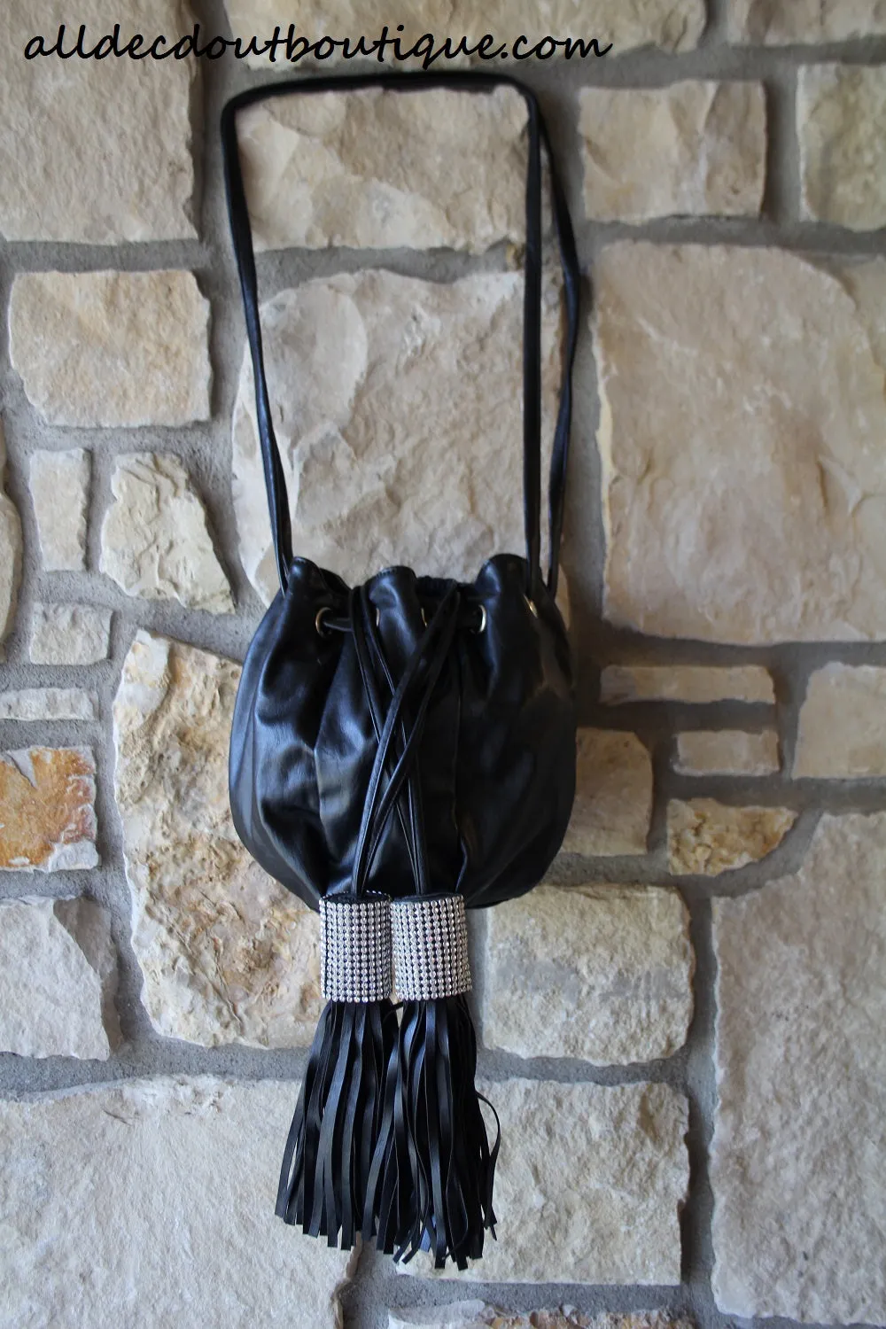 ADO | Drawstring Leatherette Purse with Bling Tassels