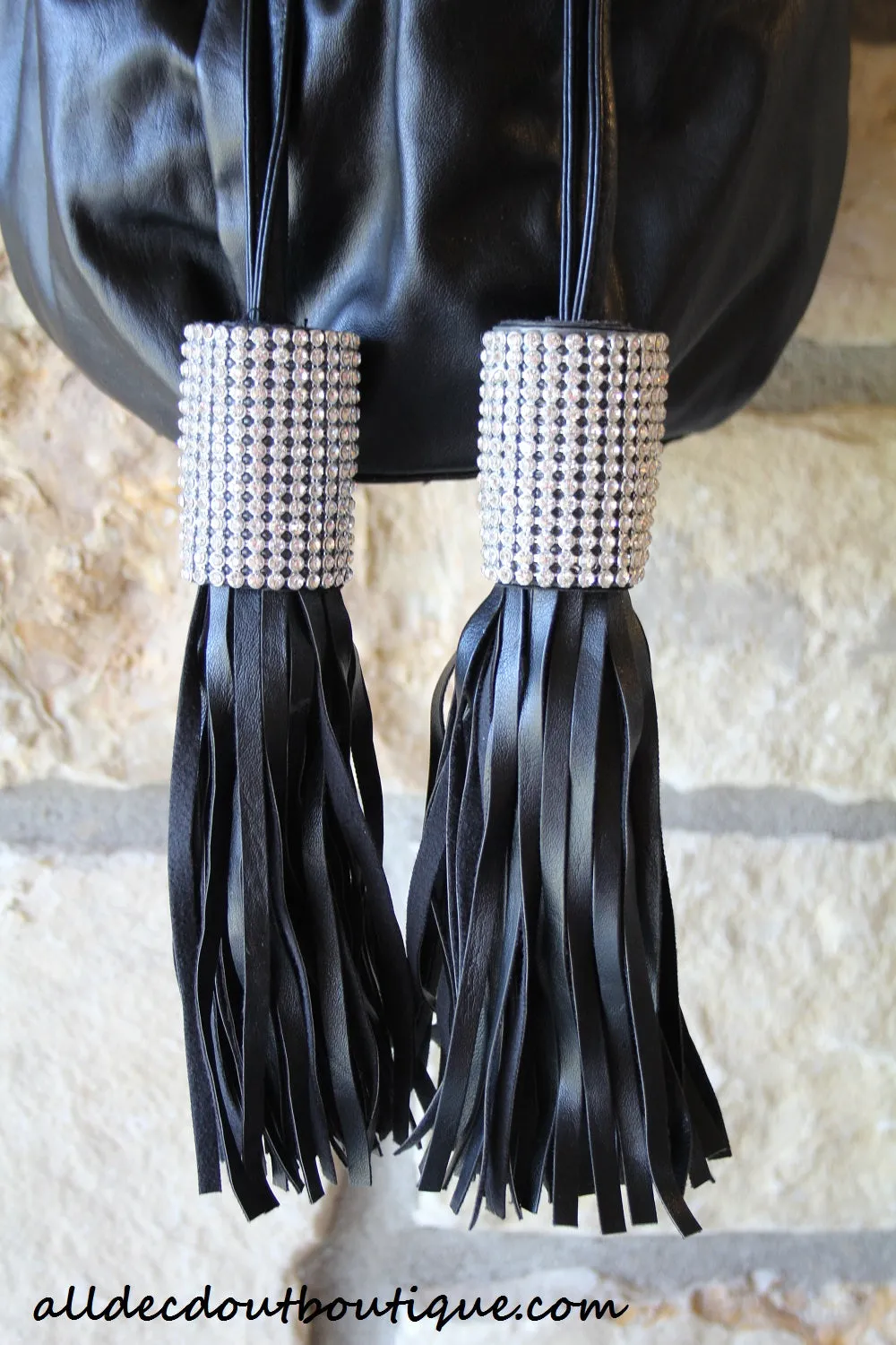 ADO | Drawstring Leatherette Purse with Bling Tassels