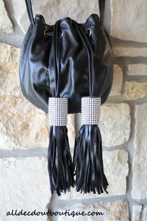 ADO | Drawstring Leatherette Purse with Bling Tassels
