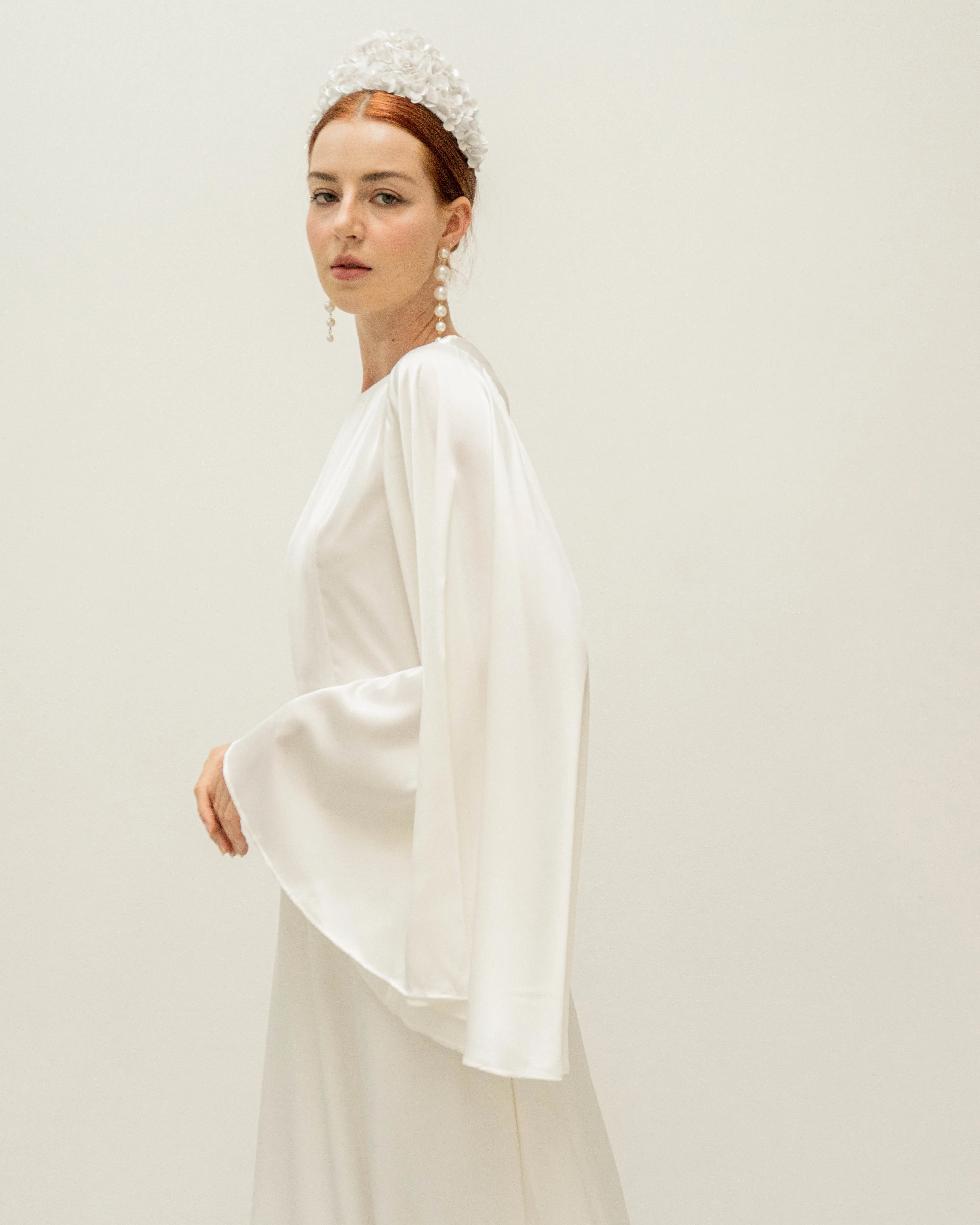 Agata Cream Angle Sleeves Floor Length Dress
