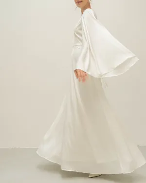 Agata Cream Angle Sleeves Floor Length Dress