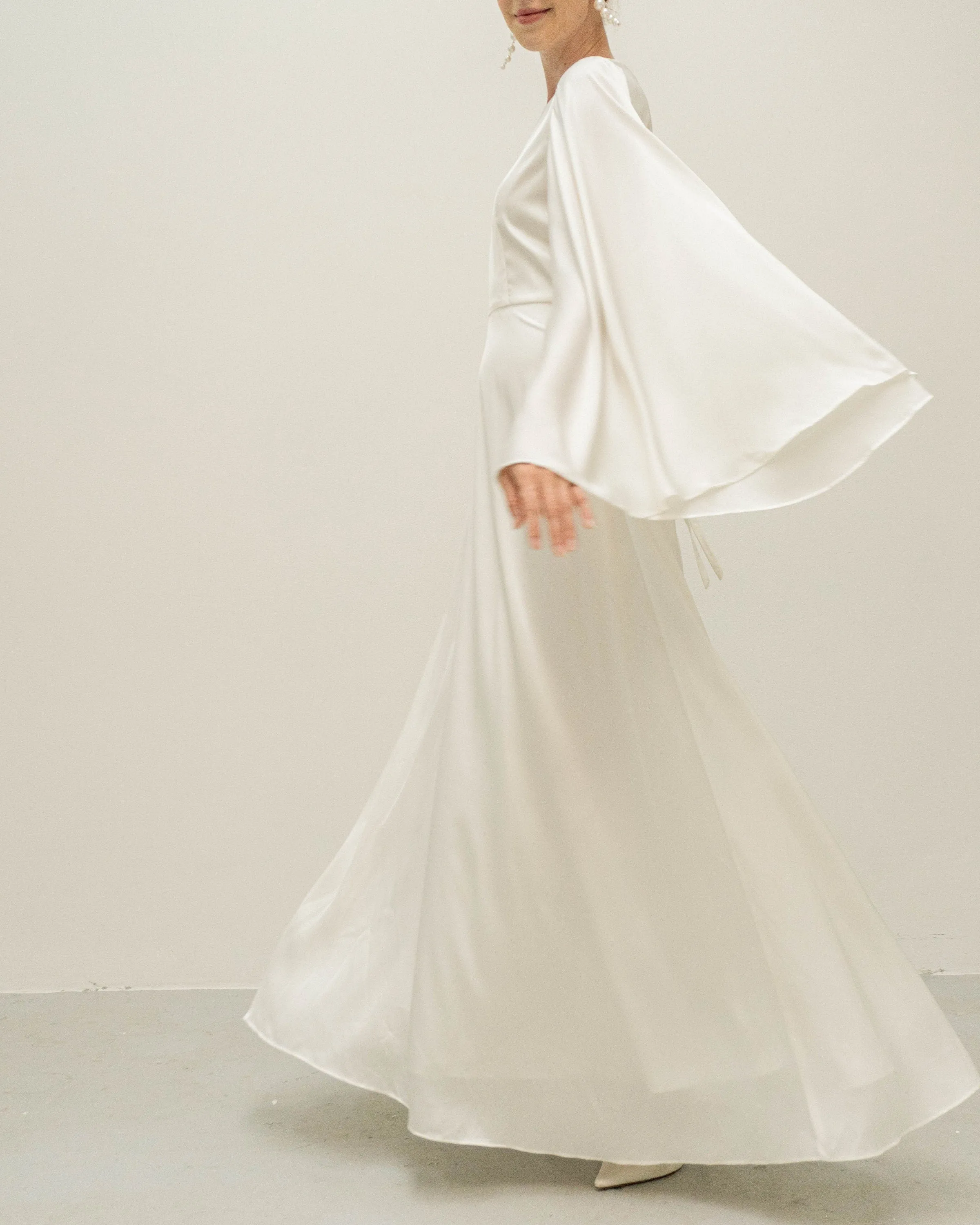 Agata Cream Angle Sleeves Floor Length Dress