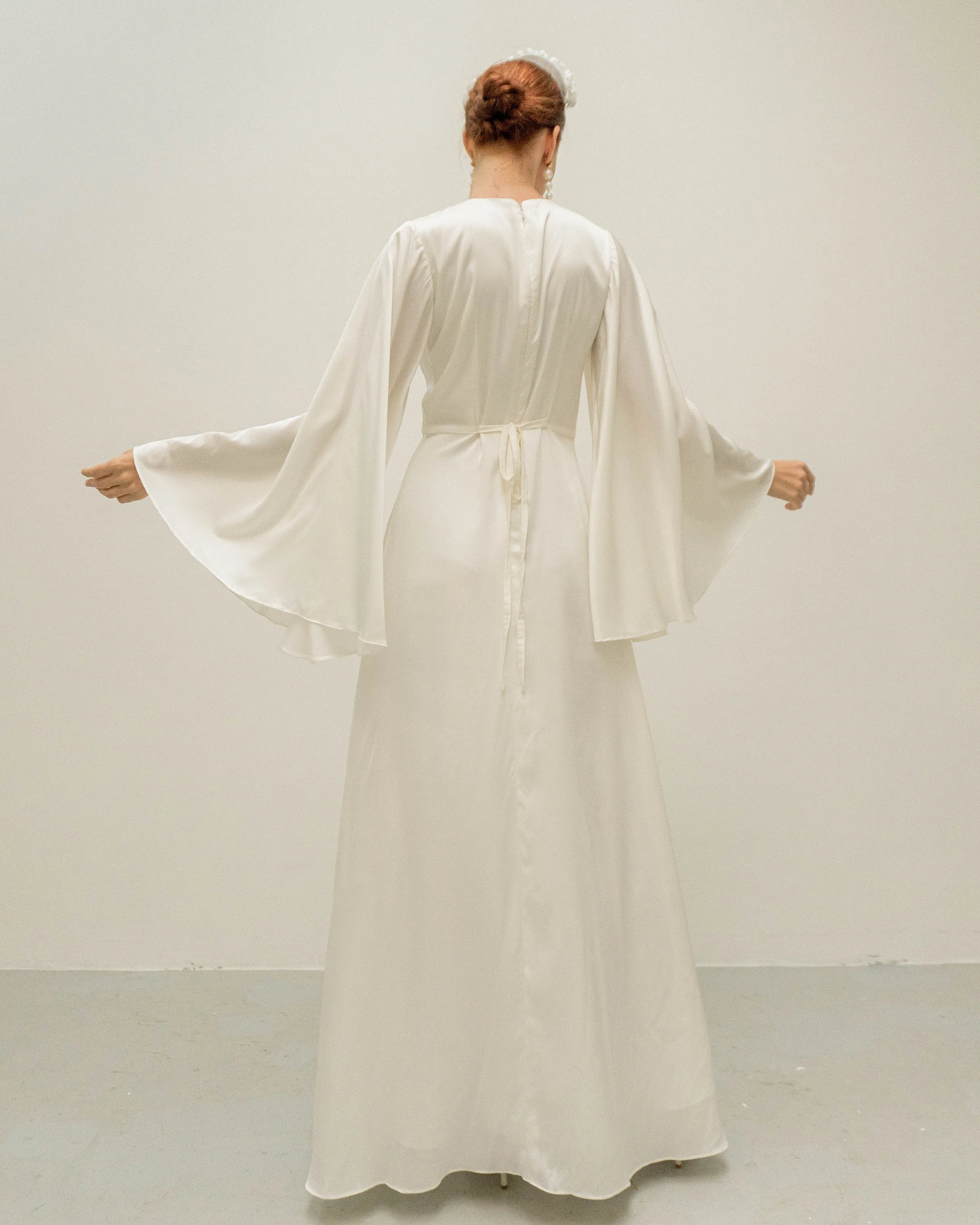 Agata Cream Angle Sleeves Floor Length Dress