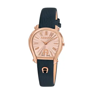 Aigner Women's Stainless Steel Case Leather Rose Gold Dial Watch