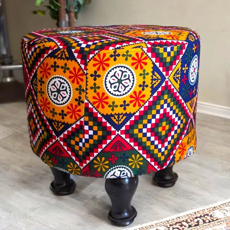 Ajrak Pattern Stool