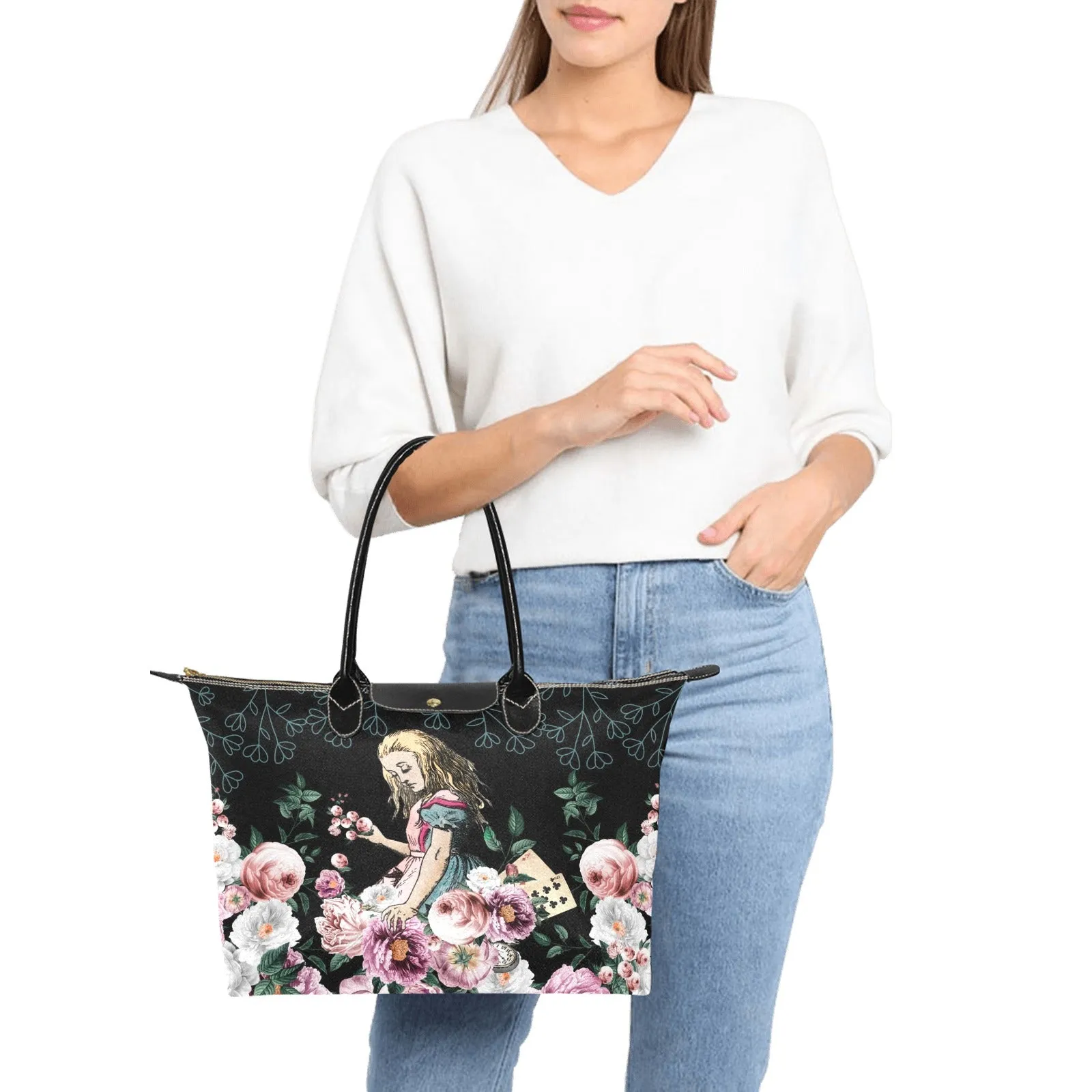 Alice in Wonderland Bag, Classic 15 Inch Handbag, Pink Roses