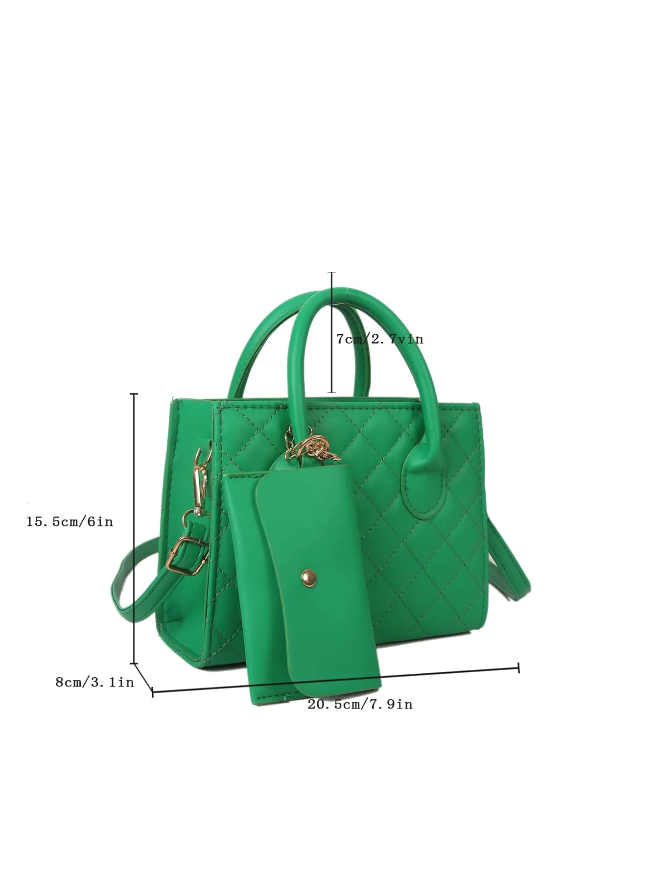 Argyle Quilted Double Handle Square Bag With Coin Purse - Green - FD ⚡
